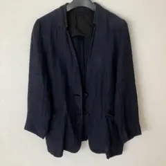グローバルワーク　フレンチリネン100 ジャケット　ネイビーのサムネイル