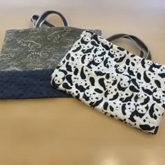 パンダ柄と恐竜柄のバッグ　2個セット