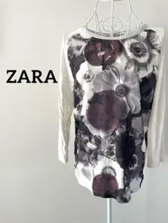 【ZARA】花柄カットソー　薄手　クルーネック　M