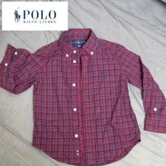 ポロラルフローレン キッズ チェックシャツ 3T 100cm 赤 紺 長袖 ロゴ