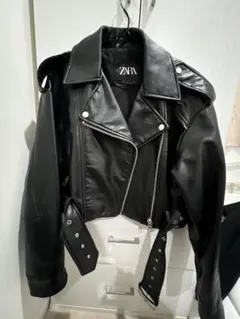 ZARA ブラック クロップドライダースジャケット
