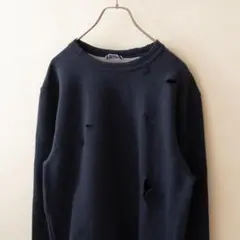 チャンピオン ダメージ加工 スウェット トレーナー 紺 メンズ S 古着 ボロ