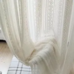 レースカーテン目隠し 間仕切り クリーム色　幅180丈40cm 可愛い　一枚入りのサムネイル