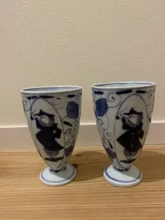 有田焼　しん窯　青花　異人さんシリーズ　まとめて 有田焼・しん窯（青花）・割ステッキ異人ききょう縁7寸鉢