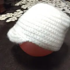 新品白ニットキャップ リブ編み ニット帽 毛100%