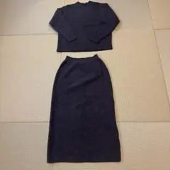 ユニクロ　スフレヤーンクルーネックセーター　リブロングスカート　M セットアップ