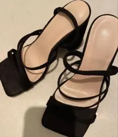 ブラック ストラップヒールサンダル 35 チャンキーヒール2way美品