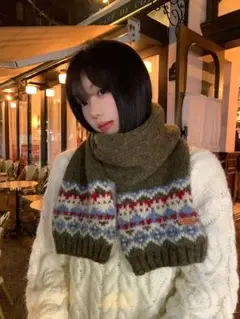 【新品未使用】ウール混紡 フェアアイル柄マフラー