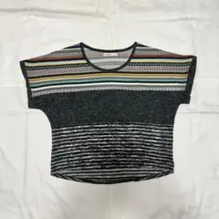 【美品】エスニック系 異素材ネイティブ柄切り替えフレンチスリーブカットソー Mのサムネイル