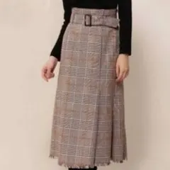 新品未使用JILL STUARTチェック柄ロングスカート ベルト付きブラウンM