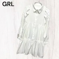 【グレイル】シャツミニワンピース（S)ティアード　ボリュームスリーブ　ギャザー袖