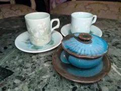 三客セット！啓吉窯（Keikichi）花結晶 結晶釉　カップ＆ソーサー