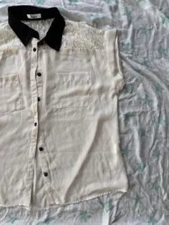 Surrare アイボリー ブラック ノースリーブ シャツ L