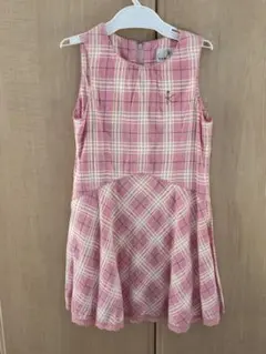 組曲　ピンク系チェック ノースリーブワンピース 110-120cm