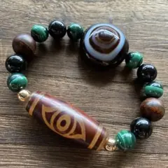 天珠　天然石　鳳眼天珠&天眼天珠＋マラカイト&ハイパーシーン
