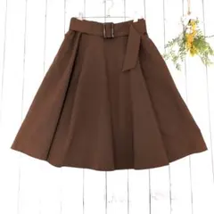 a685 earth アース F フレアスカート 膝下 スカート 裏地付 茶色