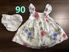【美品】花柄ワンピースとパンツセット 95cm以下のサムネイル