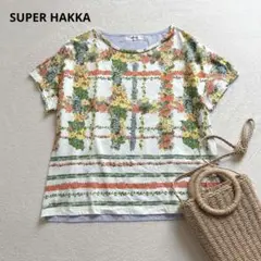 スーパーハッカ　花柄半袖Tシャツ　カットソー　異素材MIX ゆったりめのサムネイル