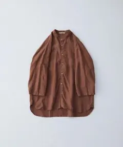【美品】60/40リネン 7分袖バンドカラーシャツ 02252-0042
