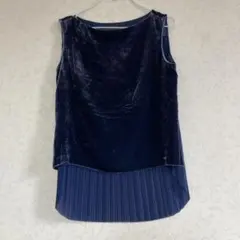 【均一セール対象】KT 異素材カットソー 紺×ベルベットプリーツ