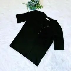 【トゥエンティスリー】トップス カットソー 五分袖ヘンリーネック リブ ネイビー