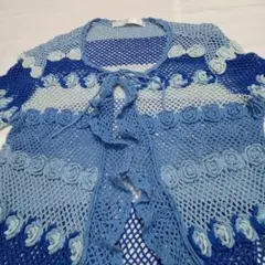 ゆ*♡様 ピンクハウス 綿ニットカーディガン 花モチーフ 三色使い 青系