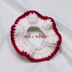 ハンドメイドシュシュ かぎ針編み ボリューム 大人可愛い 赤 白