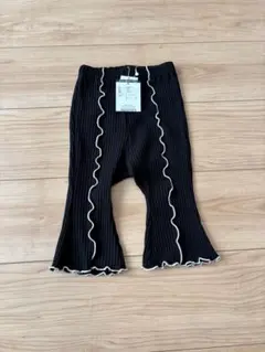 breeze リブ編みフリル付き黒レギンス80