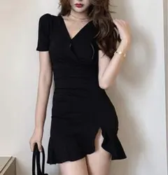 【本日限定セール】ZARAジャンル♡韓国ワンピース スリット入りキャバドレス黒