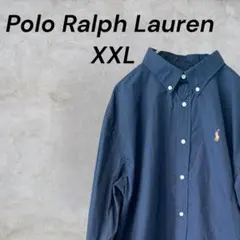 【希少2XL】ラルフローレン 刺繍ロゴ 定番カラー 長袖BDシャツ ネイビー 紺