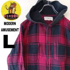 USA古着 MODERNAMUSEMENT　ネルシャツパーカーL　レッドブラック