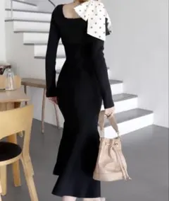 ROYAL PARTY✴︎ショルダースカーフ付ニットマーメイドワンピース 肩リボン