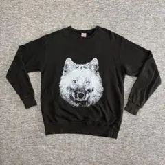オオカミ　黒　クルーネックスウェット　トレーナー