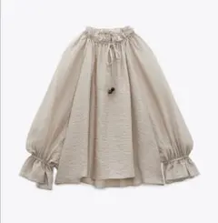 ZARAフリルラスティック ブラウス　ベージュ　シアー　トップス　シャツ　フリル