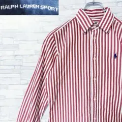 ラルフローレンスポーツ 長袖 シャツ ブラウス 刺繍ロゴ ストライプ リネン混