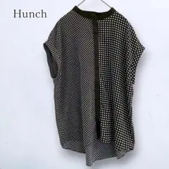 【ハンチ】ドット柄ブラウス 半袖シャツ フレンチスリーブ アシンメトリー 洗える