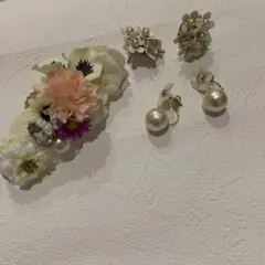 391 お花ピアス　2点セット　お花のヘアゴム