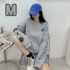 【ユニセックス】ロンT  オルチャン  古着 韓国 オーバーサイズ　グレー　M