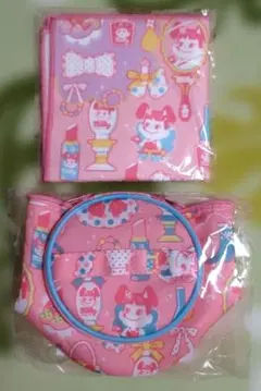 不二家 ペコちゃん バニティポーチ ハンドタオル ピンク コスメ柄セット！