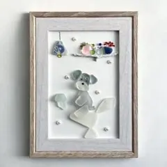 シーグラスアート おトイレ中のシュナウザー　犬 プレゼント うちの子グッズ