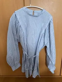 タグ付き新品未使用品　しまむら　長袖ストライプブラウス コットン　チュニック　L