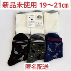 【新品】19〜21㎝ 靴下6足セット 足底濃色スクール靴下3足 恐竜柄3足
