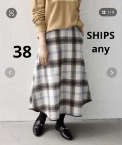 SHIPS any ビッグチェックラウンドヘムミディスカート38 ウォッシャブルのサムネイル