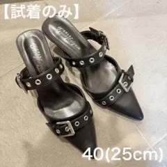 【試着のみ】SHEINヒール ミュール バックル パンプス ブラック 25cmのサムネイル