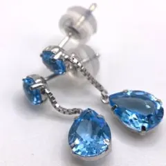 ❤️新品PT900❤️天然ブルートパーズ 3.0ct✨両耳用✨ダンシングピアス✨ペア