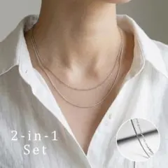 レイヤードネックレス 2連 極細 1mm ステンレス レディース シルバー◎
