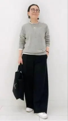 SNSで話題中☆ブラッシュドジャージーワイドパンツ ダークグレー