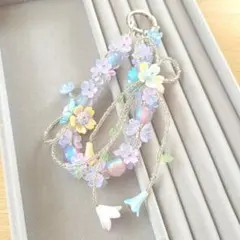 パステルフラワー ビーズ ストラップ