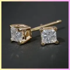 ゴールド ピアス CZ ダイヤ スクエアカット 一粒 つけっぱなし