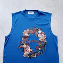 &ellecy 2024 花と天使ノースリーブT ブルー プリント　大きめサイズ